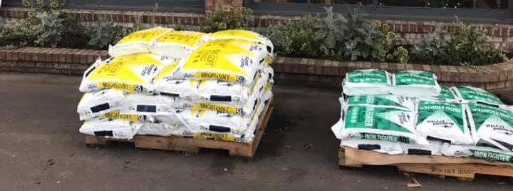Pallets of water softener salt stocked at Fisher's Supply in Canby, Oregon